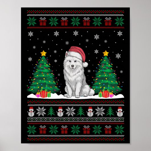 Weihnachtsmannmütze Samoyed Dog Weihnachtsbaum Lig Poster (Vorne)