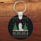 Weihnachtsmannmütze Samoyed Dog Weihnachtsbaum Lig Schlüsselanhänger (Vorderseite)