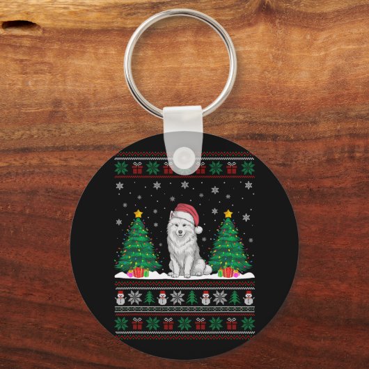 Weihnachtsmannmütze Samoyed Dog Weihnachtsbaum Lig Schlüsselanhänger (Vorderseite)