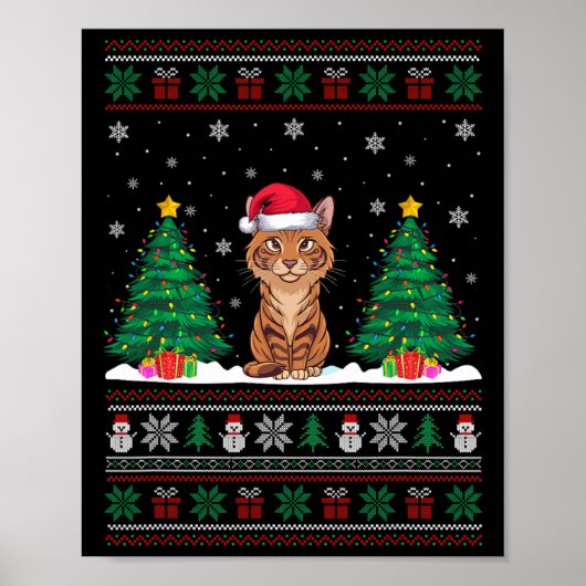 Weihnachtsmannmütze Savannah Cat Weihnachtsbaum Li Poster (Vorne)