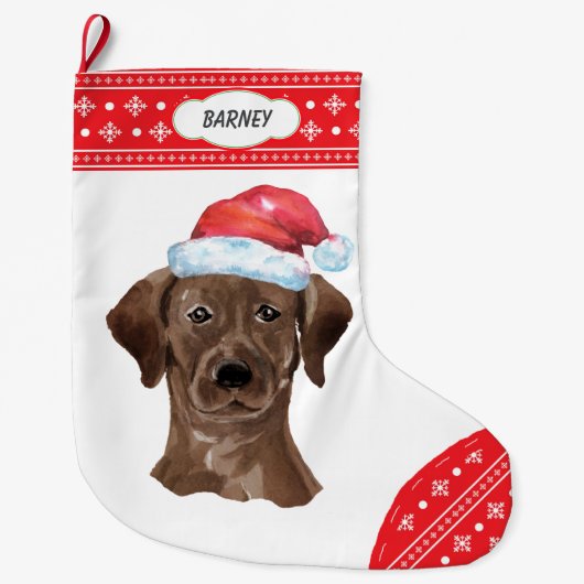 Weihnachtsmannmütze Schokolade Labrador Schneefloc Großer Weihnachtsstrumpf (Vorderseite)