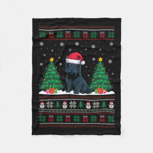 Weihnachtsmannmütze Scottie Dog Christmas Tree Lig Fleecedecke (Vorderseite)