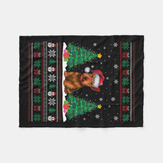 Weihnachtsmannmütze Scottish Terrier Dog Xmas Tree Fleecedecke (Vorderseite (Horizontal))