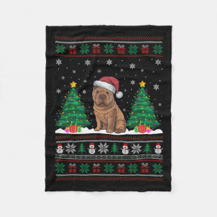 Weihnachtsmannmütze Shar Pei Dog Weihnachtsbaum Li Fleecedecke