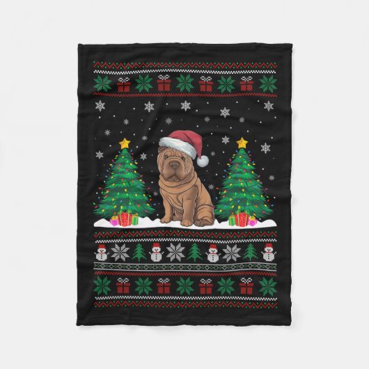 Weihnachtsmannmütze Shar Pei Dog Weihnachtsbaum Li Fleecedecke (Vorderseite)