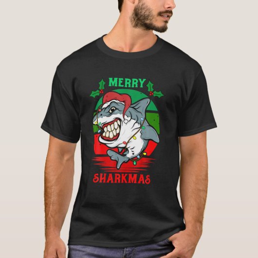 Weihnachtsmannmütze Shark Merry Sharkmas Weihnacht T-Shirt (Vorderseite)