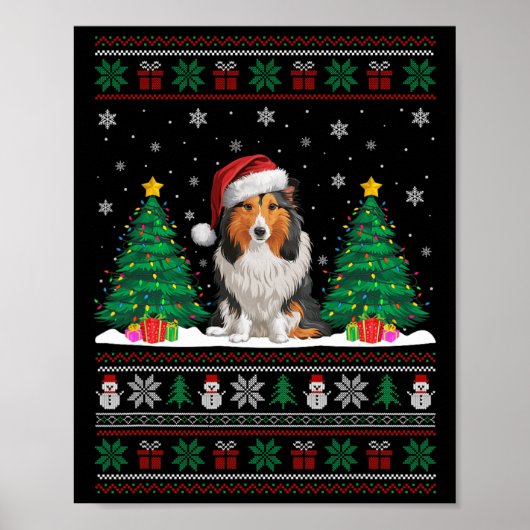 Weihnachtsmannmütze Shetland Sheepdog Hund Xmas Tr Poster (Vorne)