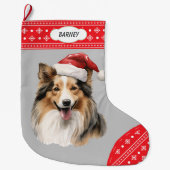 Weihnachtsmannmütze Shetland Sheepdog Snowflake Bo Großer Weihnachtsstrumpf (Vorderseite)