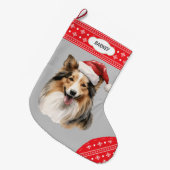 Weihnachtsmannmütze Shetland Sheepdog Snowflake Bo Großer Weihnachtsstrumpf (Vorderansicht (hängend))