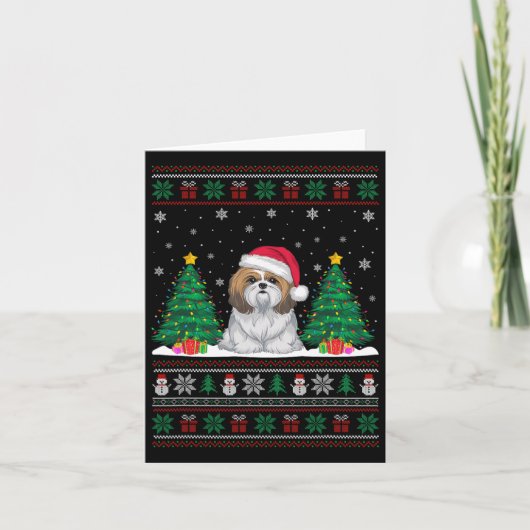 Weihnachtsmannmütze Shih Tzu Dog Weihnachtsbaum Li Karte (Vorderseite)