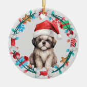 Weihnachtsmannmütze Shih Tzu Welppy Bone Wreath Keramik Ornament (Vorne)