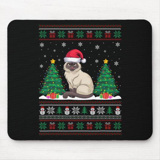 Weihnachtsmannmütze Siamese Katze Weihnachtsbaum L Mousepad (Vorne)