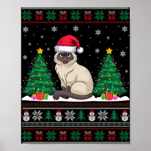 Weihnachtsmannmütze Siamese Katze Weihnachtsbaum L Poster