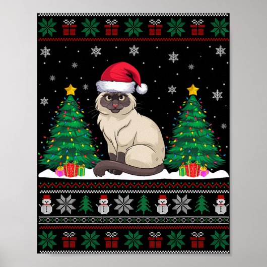 Weihnachtsmannmütze Siamese Katze Weihnachtsbaum L Poster (Vorne)