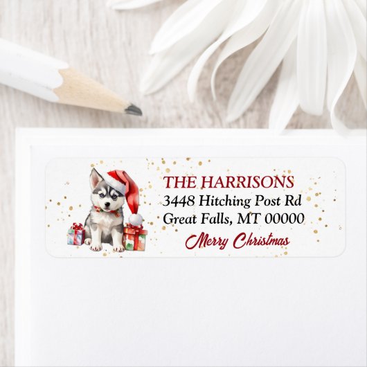 Weihnachtsmannmütze Sibirische Husky Welpengeschen (Insitu)