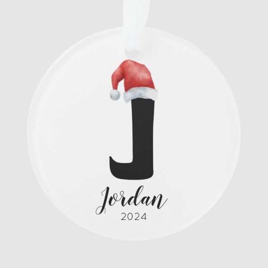 Weihnachtsmannmütze Simple Customizable Letter J W Ornament (Vorderseite)