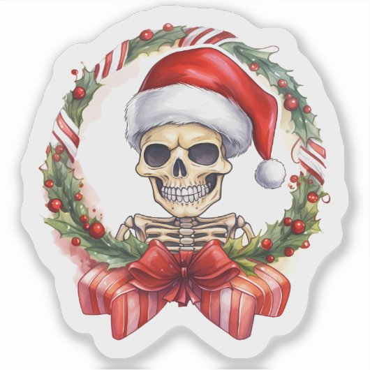 Weihnachtsmannmütze Skeleton für Weihnachtsfeier Aufkleber (Vorderseite)