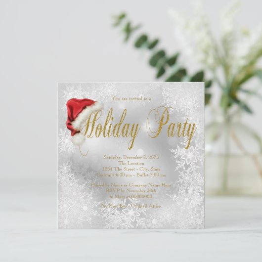 Weihnachtsmannmütze Snowflake Holiday Party Einladung (Stehend Vorderseite)