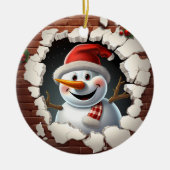 Weihnachtsmannmütze Snowman - 3D Keramik Ornament (Vorne)