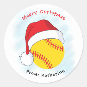 Weihnachtsmannmütze Softball Frohe Weihnachten Runder Aufkleber