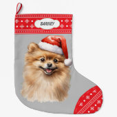 Weihnachtsmannmütze Spitz Hund Schneeflocke Grenze Großer Weihnachtsstrumpf (Vorderseite)