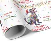 Weihnachtsmannmütze T-Rex Dinosaur Kinder Weihnach Geschenkpapier (Rolleneckpunkt)