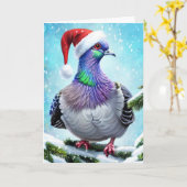 Weihnachtsmannmütze-Taube in sinkendem Schnee Weih Karte (Gelbe Blume)