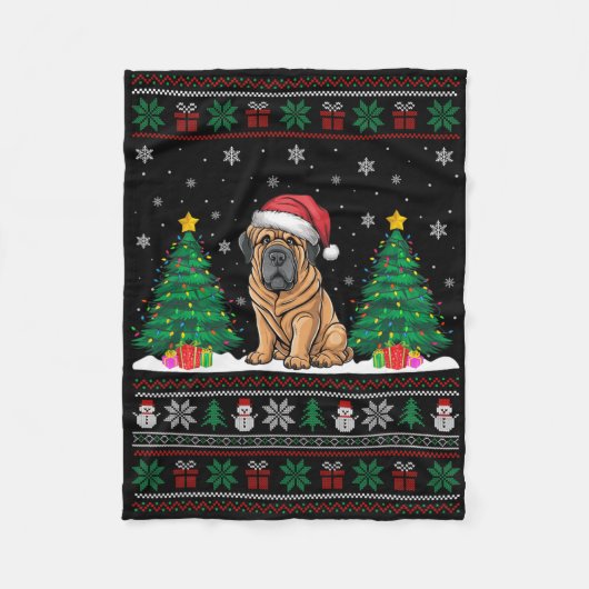 Weihnachtsmannmütze Tibetan Mastiff Dog Xmas Tree  Fleecedecke (Vorderseite)
