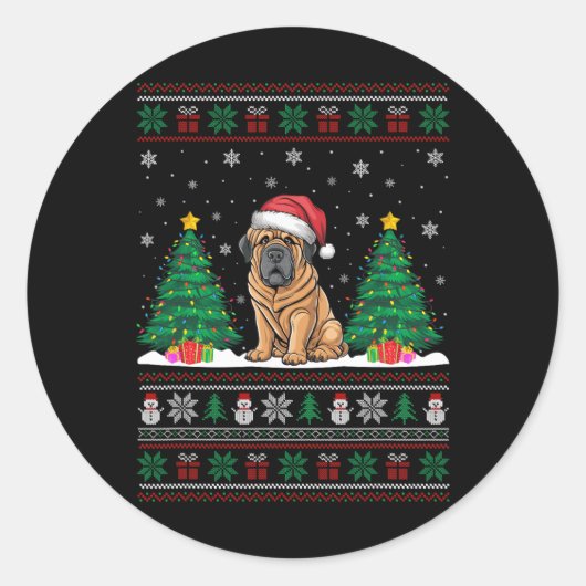 Weihnachtsmannmütze Tibetan Mastiff Dog Xmas Tree Runder Aufkleber (Vorderseite)