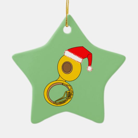Weihnachtsmannmütze Tuba Keramik Ornament (Vorne)
