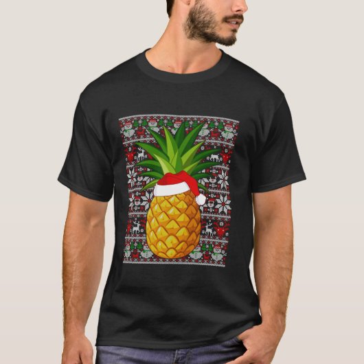 Weihnachtsmannmütze Ugly Christmas Sweater Ananas  T-Shirt (Vorderseite)