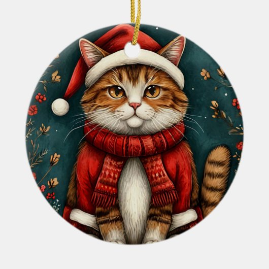 Weihnachtsmannmütze und Scarf Keramik Ornament (Vorne)