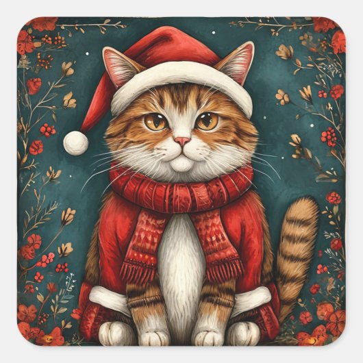 Weihnachtsmannmütze und Scarf Quadratischer Aufkleber (Vorderseite)