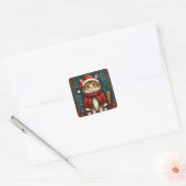 Weihnachtsmannmütze und Scarf Quadratischer Aufkleber (Umschlag)
