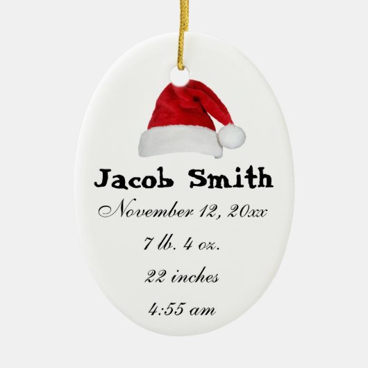 Weihnachtsmannmütze-Verzierung des Babys erste Keramikornament (Vorne)