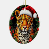 Weihnachtsmannmütze von festem Leopard Keramik Ornament (Rechts)