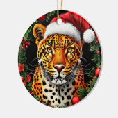 Weihnachtsmannmütze von festem Leopard Keramik Ornament (Links)