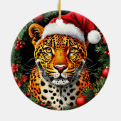 Weihnachtsmannmütze von festem Leopard Keramik Ornament (Hinten)