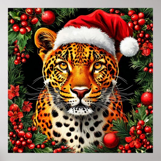 Weihnachtsmannmütze von festem Leopard Poster (Vorne)