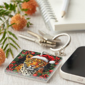 Weihnachtsmannmütze von festem Leopard Schlüsselanhänger (Vorderseite rechts)