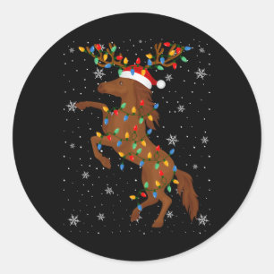 Weihnachtsmannmütze von Pferden Ugly Christmas Tre Runder Aufkleber