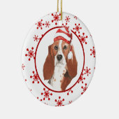 Weihnachtsmannmütze Wasserfarbener Basset Keramik Ornament (Rechts)