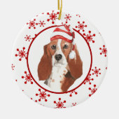 Weihnachtsmannmütze Wasserfarbener Basset Keramik Ornament (Vorne)