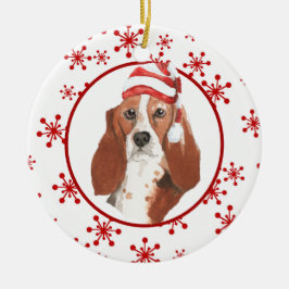 Weihnachtsmannmütze Wasserfarbener Basset Keramik Ornament