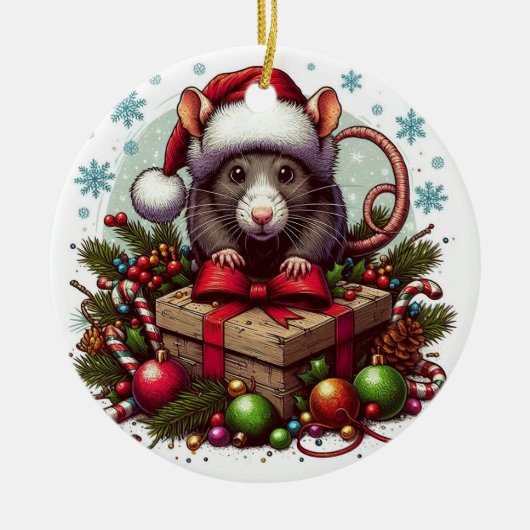 Weihnachtsmannmütze Weihnachten mit Rat Keramik Ornament (Vorne)