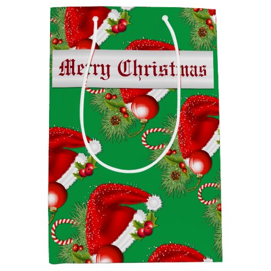 Weihnachtsmannmütze Weihnachts-Grün-Geschenktasche Mittlere Geschenktüte (Vorderseite)