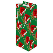 Weihnachtsmannmütze Weihnachts-Grün-Weinbeutel Geschenktüte Für Weinflaschen (Rückseite Schrägansicht)