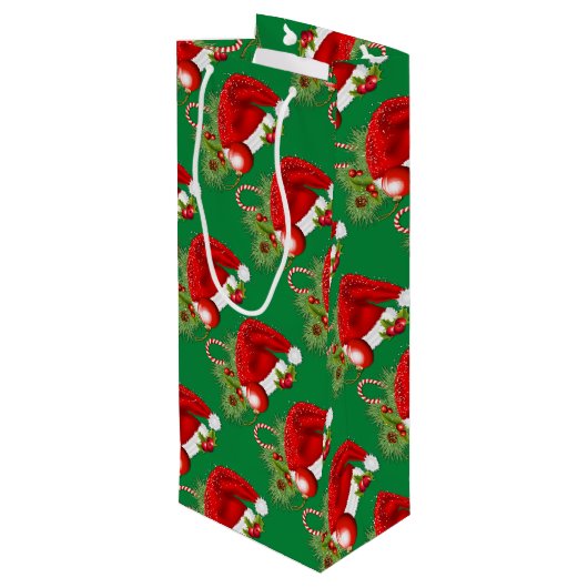 Weihnachtsmannmütze Weihnachts-Grün-Weinbeutel Geschenktüte Für Weinflaschen (Rückseite Schrägansicht)