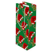Weihnachtsmannmütze Weihnachts-Grün-Weinbeutel Geschenktüte Für Weinflaschen (Vorderseite Schrägansicht)
