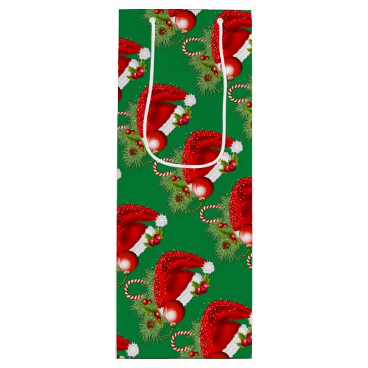 Weihnachtsmannmütze Weihnachts-Grün-Weinbeutel Geschenktüte Für Weinflaschen (Vorderseite)